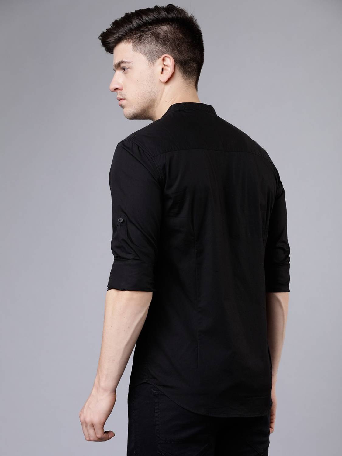 Band Collar Satin Shirt) 2
