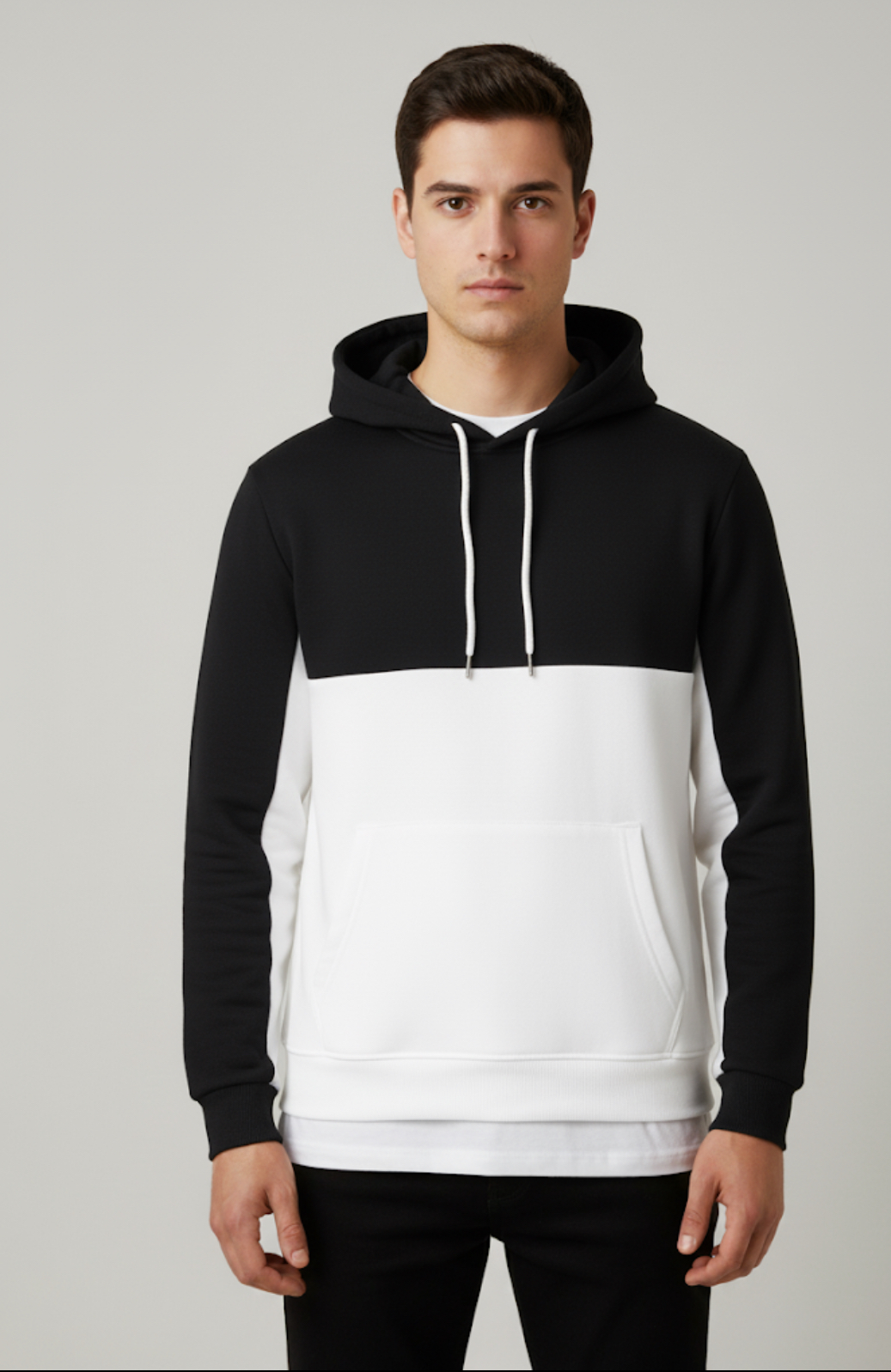 Men's Black and White Fleece Hoodie