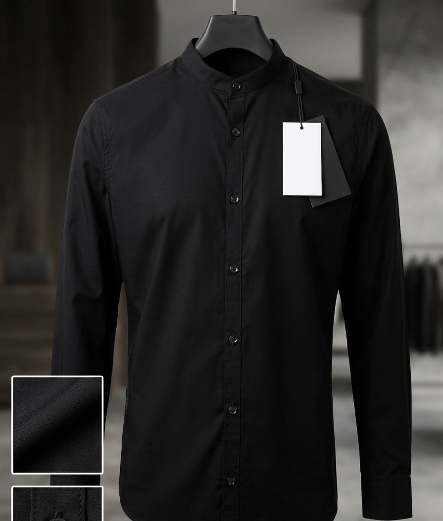 Band Collar Satin Shirt) 3